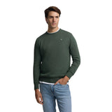 Silbon – 1010803127 - Jersey liso verde de cuello redondo 100% algodón con bordado en contraste - Hombre