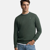 Silbon – 1010803127 - Jersey liso verde de cuello redondo 100% algodón con bordado en contraste - Hombre