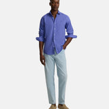 Silbon – 1020502391 – Camisa azul de manga larga de lino y algodón con logo bordado - Hombre
