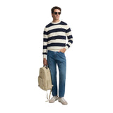 Silbon – 1020807334 – Jersey de rayas azul marino y crema 100% algodón con logo bordado - Hombre