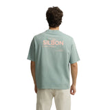 Silbon – 1030403087 – Camiseta oversize verde de manga corta 100% algodón con impresión trasera - Hombre