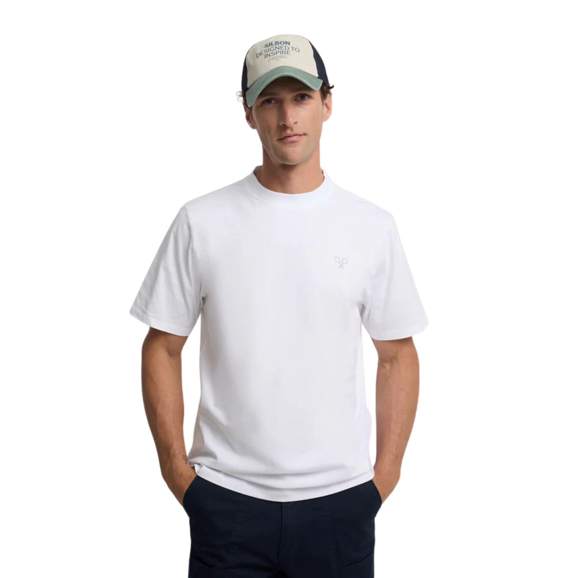 Camiseta blanca Silbon hombre raquetas algodón regular Konestilochic