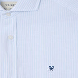 Silbon – 1040502399 – Camisa azul de lino y algodón con estampado de rayas y corte regular - Hombre