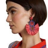Latido - 11121PE-007 – Pendientes rojos de rafia con cierre de tuerca a presión (8 cm. de largo)