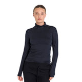 Free/Quent - Liana 116610-Negro - Camiseta negra de manga larga con cuello alto - Mujer