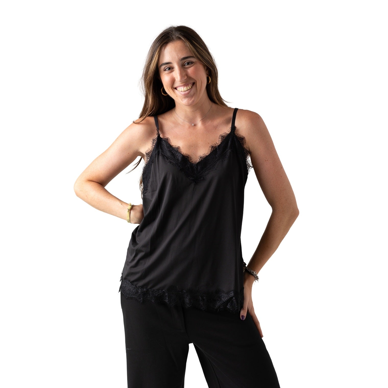 Top negro tirantes encaje holgado mujer FreeQuent | Konestilochic