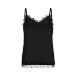 Free/Quent - Bicco 120962-Negro - Top negro de tirantes de corte holgado con encaje en el escote - Mujer