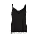 Free/Quent - Bicco 120962-Negro - Top negro de tirantes de corte holgado con encaje en el escote - Mujer