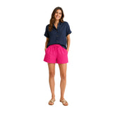 Free/Quent – Lava 122503-9879 – Pantalones cortos fucsia marino de lino y viscosa con cintura elástica - Mujer