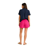 Free/Quent – Lava 122503-9879 – Pantalones cortos fucsia marino de lino y viscosa con cintura elástica - Mujer