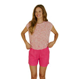 Free/Quent – Lava 122503-9879 – Pantalones cortos fucsia marino de lino y viscosa con cintura elástica - Mujer