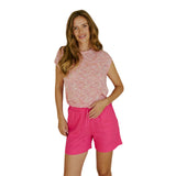 Free/Quent – Lava 122503-9879 – Pantalones cortos fucsia marino de lino y viscosa con cintura elástica - Mujer