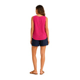 Free/Quent - 124867-9879 – Top fucsia sin mangas de lino y viscosa con botones decorativos en la espalda - Mujer