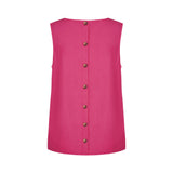Free/Quent - 124867-9879 – Top fucsia sin mangas de lino y viscosa con botones decorativos en la espalda - Mujer