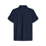 Free/Quent – Lava 127109-7011 – Camisa azul marino de manga corta de lino y viscosa - Mujer