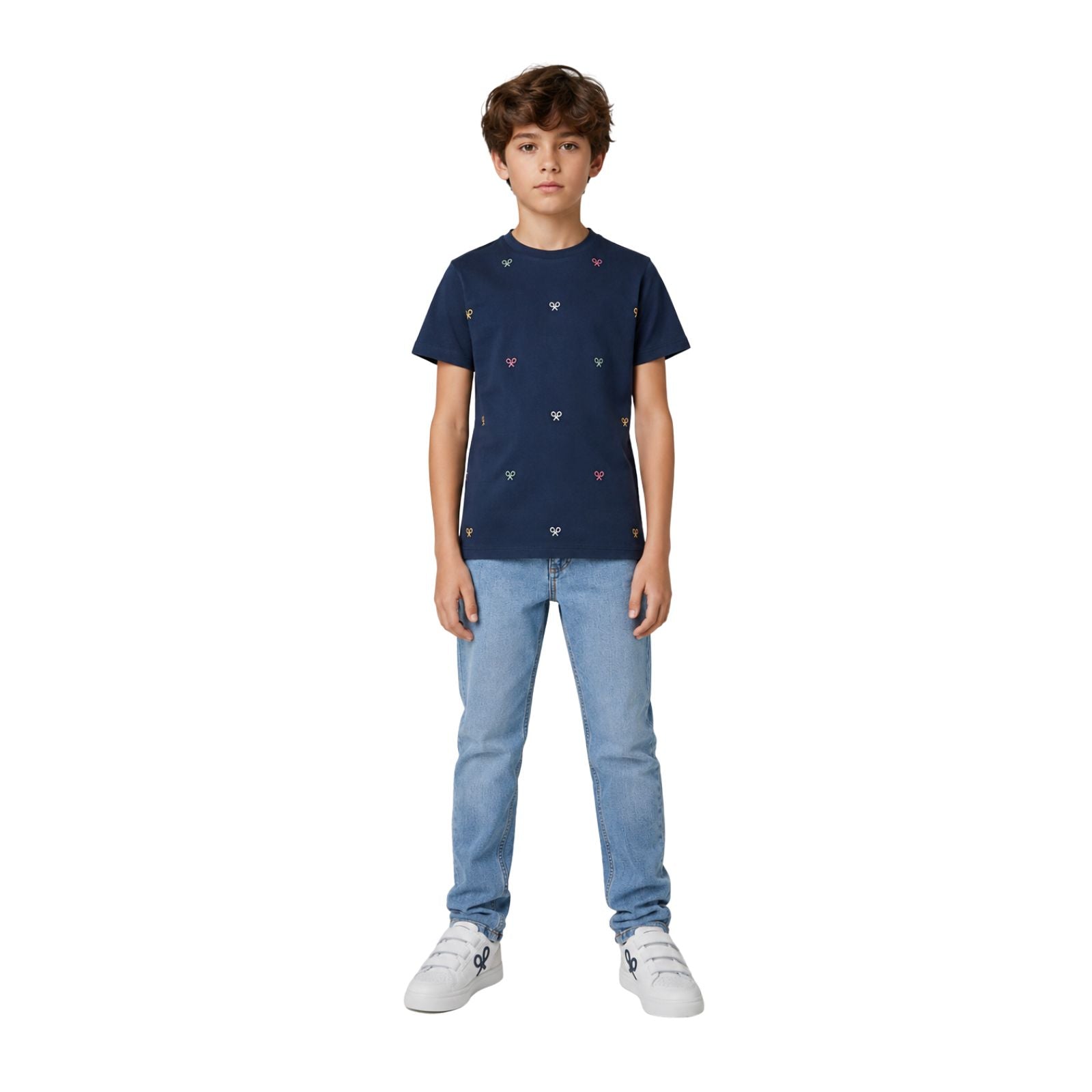 Camiseta Silbon azul marino de manga corta 100% algodón para niño Konestilochic