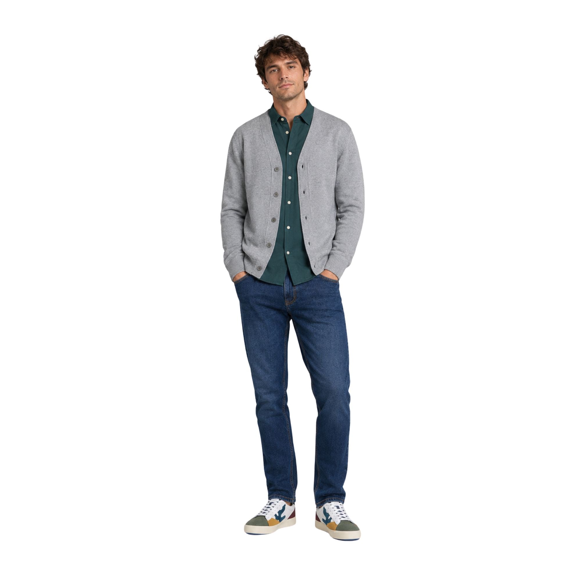 Cárdigan gris de hombre Silbon en algodón BCI y cashmere Konestilochic