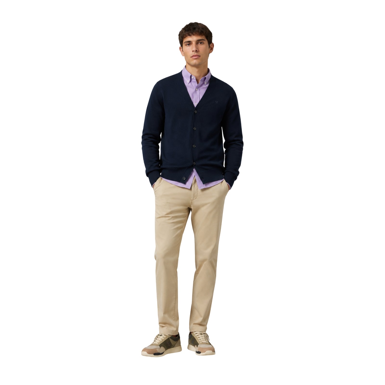 Cárdigan azul de hombre Silbon en algodón BCI y cashmere Konestilochic