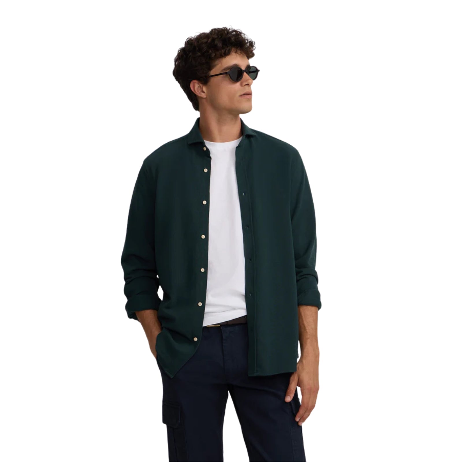 Camisa verde oscuro de hombre Silbon en algodón micropiqué Konestilochic