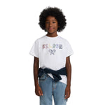 Camiseta blanca unisex niño Silbon con letras multicolor Konestilochic
