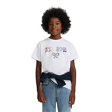 Camiseta blanca unisex niño Silbon con letras multicolor Konestilochic
