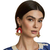 Latido - 15100PE-007 – Pendientes rojos con bordado artesanal (7 cm. de largo)