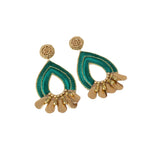 Latido - 15100PE-008 – Pendientes verdes con bordado artesanal (7 cm. de largo)