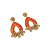 Latido - 15100PE-010 – Pendientes naranja con bordado artesanal (7 cm. de largo)