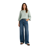 Free/Quent - Lulu 205507-Verde - Jersey verde claro jaspeado de lana con mangas ¾ - Mujer