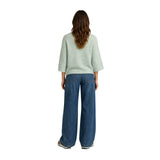Free/Quent - Lulu 205507-Verde - Jersey verde claro jaspeado de lana con mangas ¾ - Mujer