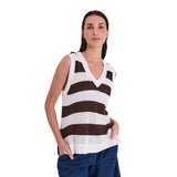 Free/Quent – Vicki 207994-1185 – Chaleco de punto con estampado blanco y marrón de rayas - Mujer