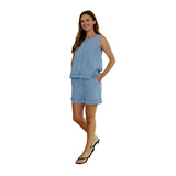 Free/Quent – Lisea 208110-9451 – Shorts vaqueros azules 100% algodón con cintura elástica ajustable - Mujer