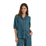 Free/Quent - Milo 211372-Azul - Camisa vaquera azul con mangas cortas abullonadas - Mujer