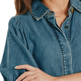Free/Quent - Milo 211372-Azul - Camisa vaquera azul con mangas cortas abullonadas - Mujer