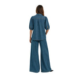 FreeQuent - Milo 211373-Azul - Pantalones anchos azules estilo vaquero 100% lyocell - Mujer