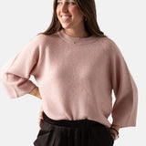Free/Quent - Hardy 211704-Malva - Jersey rosa claro de lana con mangas raglán ¾ - Mujer