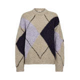 Free/Quent - Lulu 211714-Gris - Jersey Gris de lana con estampado de rombos - Mujer