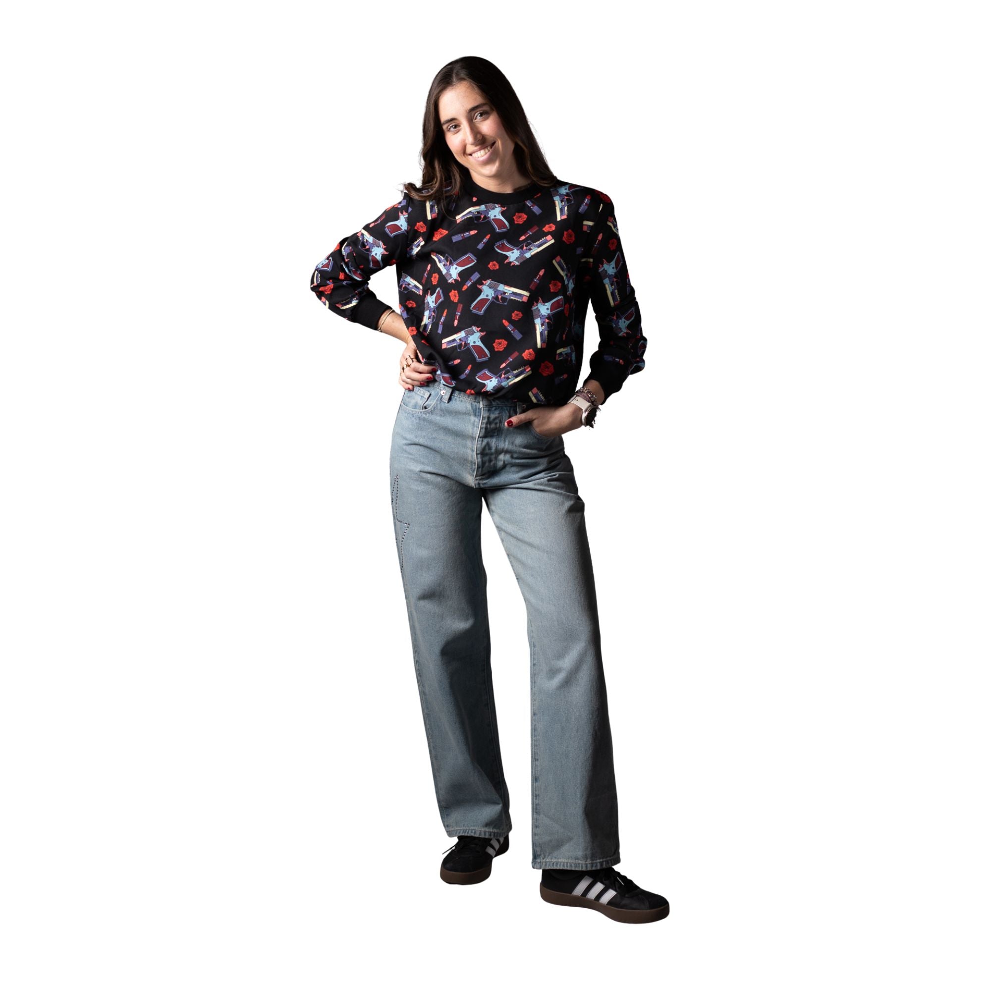 Camiseta negra Minueto para mujer con estampado atrevido Konestilochic