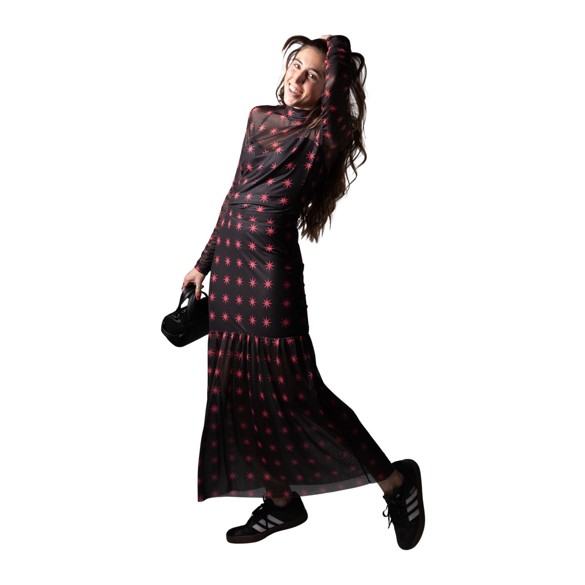 Falda negra con estrellas fucsias Minueto Stella mujer Konestilochic