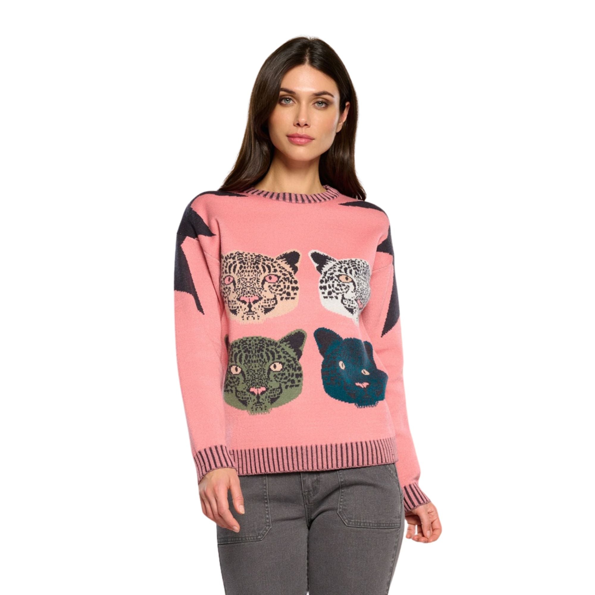 Jersey rosa con estampado felino para mujer - Minueto | Konestilochic