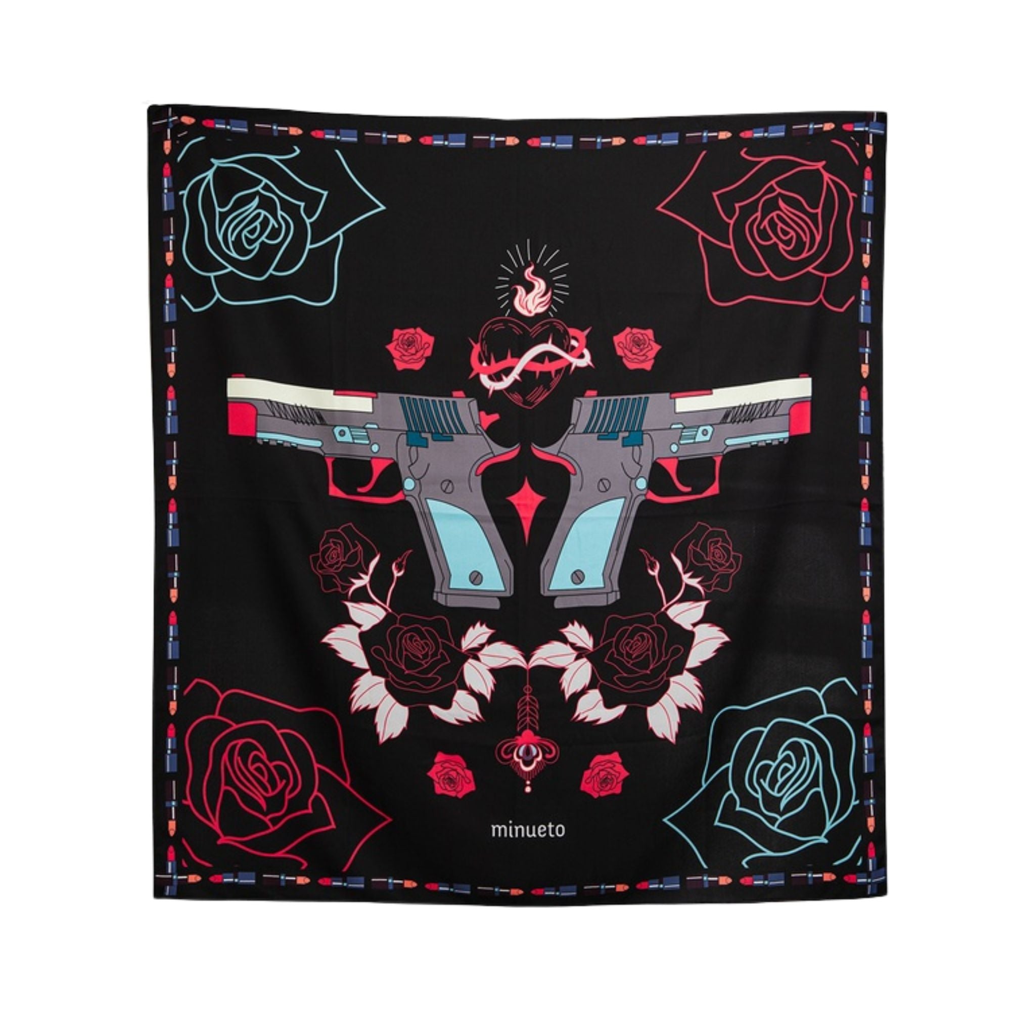 Pañuelo negro con estampado gráfico Minueto – Estilo único Konestilochic