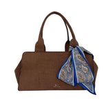 MartinaK - 25433-MARRON - Bolso marrón de antelina con pañuelo anudado (35x13x20 cm.)