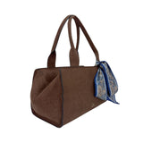 MartinaK - 25433-MARRON - Bolso marrón de antelina con pañuelo anudado (35x13x20 cm.)