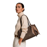 MartinaK - 25433-MARRON - Bolso marrón de antelina con pañuelo anudado (35x13x20 cm.)