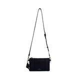 MartinaK - 2603601-NEGRO - Bolso negro plano de ecopiel con asa de mano y bandolera (23x2x14 cm.)