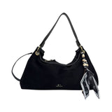 MartinaK - 26049-NEGRO - Bolso negro de antelina con cierre de cremallera (36x11x27 cm.)