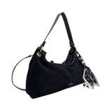 MartinaK - 26049-NEGRO - Bolso negro de antelina con cierre de cremallera (36x11x27 cm.)