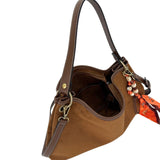 MartinaK - 26049-CAMEL - Bolso camel de antelina con cierre de cremallera (36x11x27 cm.)