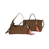 MartinaK - 26049-CAMEL - Bolso camel de antelina con cierre de cremallera (36x11x27 cm.)