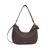MartinaK - 261617-MARRON - Bolso ovalado trenzado marrón de hombro y bandolera (30x8,5x20 cm.)